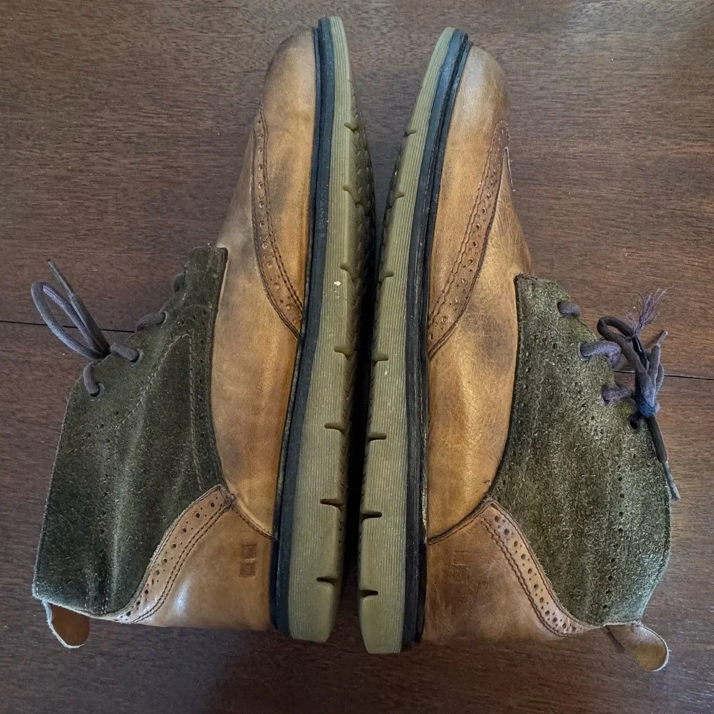 Bed Stu Capacity Chukka Boots Two Tone Leather Suede Brown Green | Men's Sz 10.5